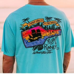 What The Fin Mens Happy Hour Short Sleeve Tee Aqua NWT Size M